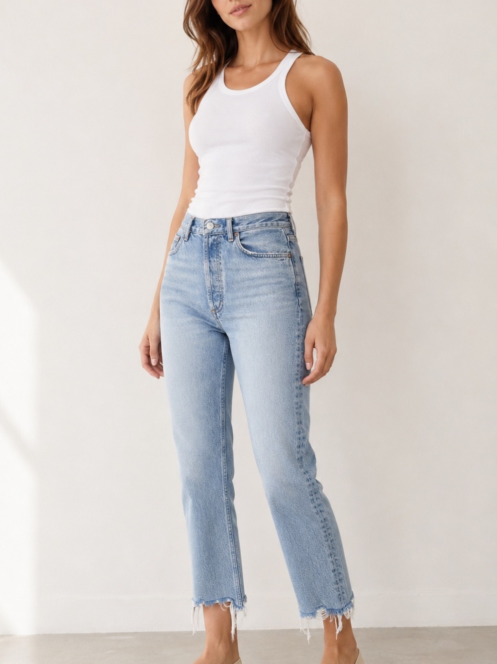 AGOLDE Riley High Rise Crop Straight Leg Jeans Light Wash